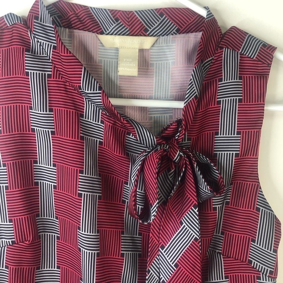 Banana Republic sleeveless blouse red white black asymmetrical print PXS - Picture 4 of 10